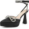 imageJENN ARDOR Womens Platform Heels Ankle Strap Pumps High Heeled Pointed Toe Stiletto High Heel Sandals Rhinestones Bow Knot Party Prom Dress Pumps Shoes for WomenBlack