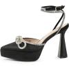 imageJENN ARDOR Womens Platform Heels Ankle Strap Pumps High Heeled Pointed Toe Stiletto High Heel Sandals Rhinestones Bow Knot Party Prom Dress Pumps Shoes for WomenBlack