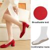 imageJENN ARDOR Low Chunky Heels Dress Shoes for Women Comfortable Knit Block Heeled Pumps Square Closed Toe Dressy Casual Wedding Party Prom Office Work Slip on ShoesRed