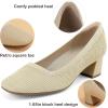 imageJENN ARDOR Low Chunky Heels Dress Shoes for Women Comfortable Knit Block Heeled Pumps Square Closed Toe Dressy Casual Wedding Party Prom Office Work Slip on ShoesBeige