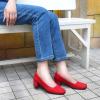 imageJENN ARDOR Low Chunky Heels Dress Shoes for Women Comfortable Knit Block Heeled Pumps Square Closed Toe Dressy Casual Wedding Party Prom Office Work Slip on ShoesRed