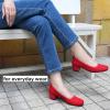 imageJENN ARDOR Low Chunky Heels Dress Shoes for Women Comfortable Knit Block Heeled Pumps Square Closed Toe Dressy Casual Wedding Party Prom Office Work Slip on ShoesRed
