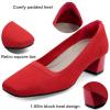 imageJENN ARDOR Low Chunky Heels Dress Shoes for Women Comfortable Knit Block Heeled Pumps Square Closed Toe Dressy Casual Wedding Party Prom Office Work Slip on ShoesRed
