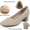 imageJENN ARDOR Low Chunky Heels Dress Shoes for Women Comfortable Knit Block Heeled Pumps Square Closed Toe Dressy Casual Wedding Party Prom Office Work Slip on ShoesNude