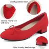 imageJENN ARDOR Low Heels Ballet Flats for Women Bow Comfortable Mesh Knit Pumps Cute Closed Round Toe Casual Holiday Wedding Party Office Work Slip on ShoesRed