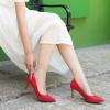 imageJENN ARDOR Womens Comfortable Stiletto Pumps 3 inch Elegant Gorgeous Closed Pointed Toe Slip On Solid High Heels for Ladies Wedding Dress ShoesRed