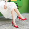 imageJENN ARDOR Womens Comfortable Stiletto Pumps 3 inch Elegant Gorgeous Closed Pointed Toe Slip On Solid High Heels for Ladies Wedding Dress ShoesRed