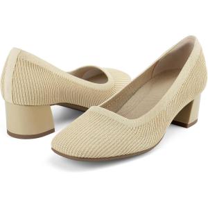 imageJENN ARDOR Low Chunky Heels Dress Shoes for Women Comfortable Knit Block Heeled Pumps Square Closed Toe Dressy Casual Wedding Party Prom Office Work Slip on ShoesBeige
