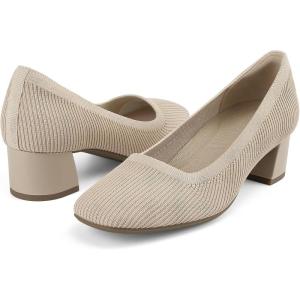imageJENN ARDOR Low Chunky Heels Dress Shoes for Women Comfortable Knit Block Heeled Pumps Square Closed Toe Dressy Casual Wedding Party Prom Office Work Slip on ShoesNude