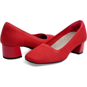 imageJENN ARDOR Low Chunky Heels Dress Shoes for Women Comfortable Knit Block Heeled Pumps Square Closed Toe Dressy Casual Wedding Party Prom Office Work Slip on ShoesRed