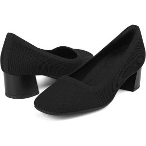 imageJENN ARDOR Low Chunky Heels Dress Shoes for Women Comfortable Knit Block Heeled Pumps Square Closed Toe Dressy Casual Wedding Party Prom Office Work Slip on ShoesBlack