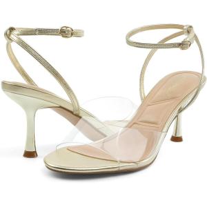 imageJENN ARDOR Strappy Heels for women Dressy Sandals Comfort Clear Round Open Toe Ankle Strap Slingback Kitten Low Heels Stilettos Buckle Wedding Party Heeled Dress ShoesGold