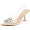 imageJENN ARDOR Clear Heels for Women Slingback Pointed Closed Toe Heels with Rhinestones 3 inch Comfortable Stiletto Sandals Pumps Wedding Party Dress ShoesBeige