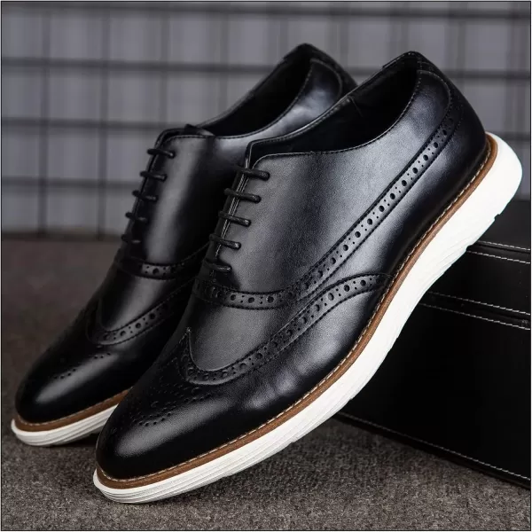 JITAI Mens Casual Oxford Dress Shoes Classic Modern Business Laceup Wingtip ShoesBlack01