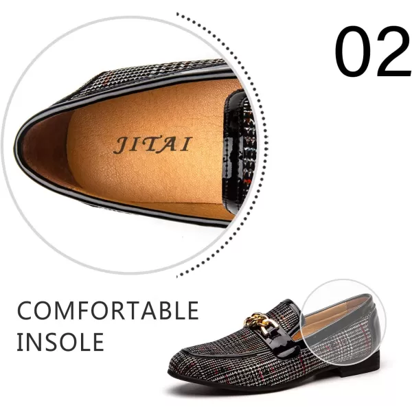 JITAI Mens Leather Shoes Pattern Printing Mens Dress Loafer Shoes Slipon Casual Loafer Smoking SlipperBlack02