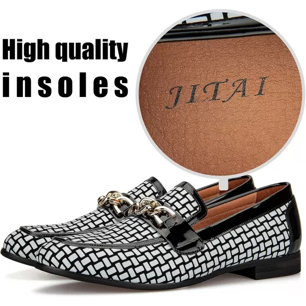 JITAI Mens Leather Shoes Pattern Printing Mens Dress Loafer Shoes Slipon Casual Loafer Smoking SlipperBlack08