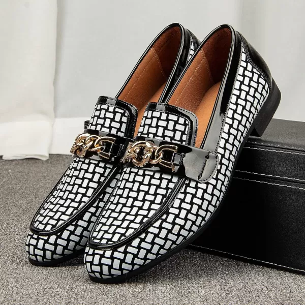 JITAI Mens Leather Shoes Pattern Printing Mens Dress Loafer Shoes Slipon Casual Loafer Smoking SlipperBlack08