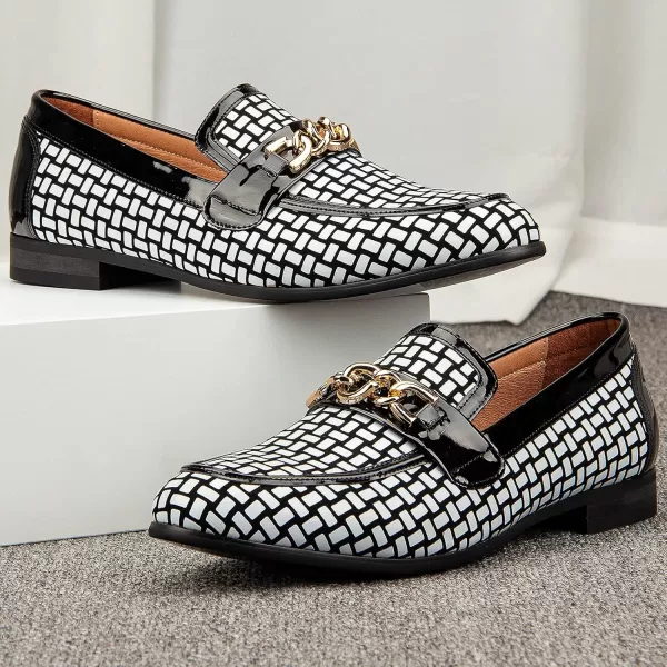 JITAI Mens Leather Shoes Pattern Printing Mens Dress Loafer Shoes Slipon Casual Loafer Smoking SlipperBlack08