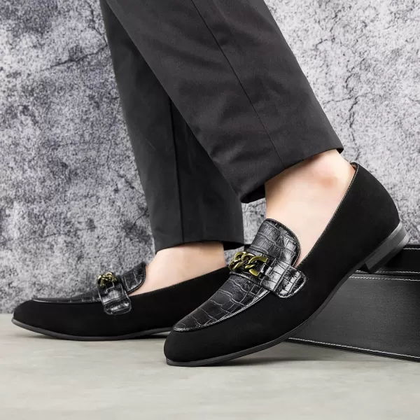 JITAI Mens Leather Shoes Pattern Printing Mens Dress Loafer Shoes Slipon Casual Loafer Smoking SlipperBlack11
