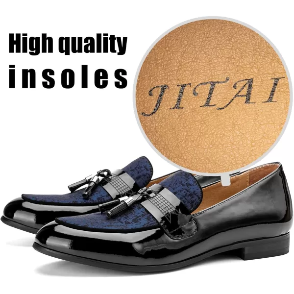 JITAI Mens Leather Shoes Pattern Printing Mens Dress Loafer Shoes Slipon Casual Loafer Smoking SlipperBlue13