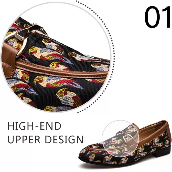JITAI Mens Leather Shoes Pattern Printing Mens Dress Loafer Shoes Slipon Casual Loafer Smoking SlipperBrown06