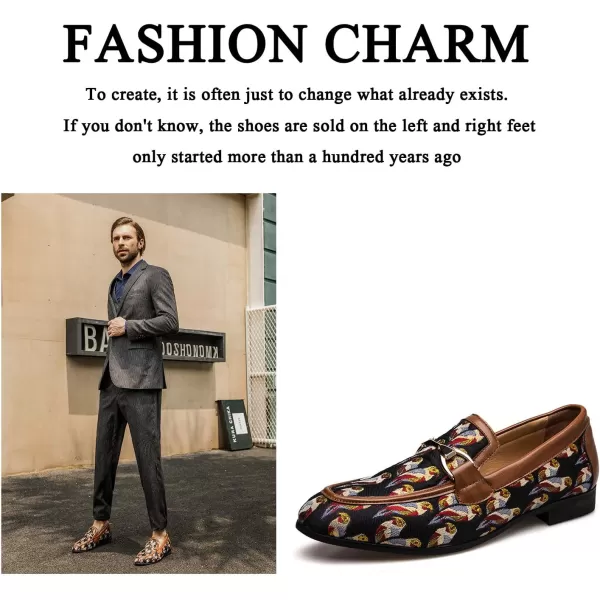 JITAI Mens Leather Shoes Pattern Printing Mens Dress Loafer Shoes Slipon Casual Loafer Smoking SlipperBrown06