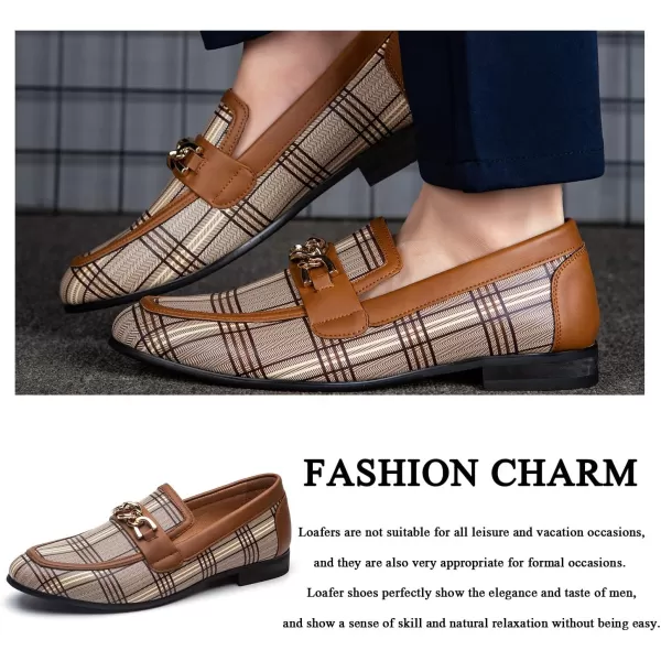 JITAI Mens Leather Shoes Pattern Printing Mens Dress Loafer Shoes Slipon Casual Loafer Smoking SlipperBrown07