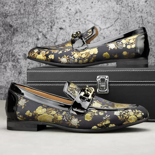 JITAI Mens Leather Shoes Pattern Printing Mens Dress Loafer Shoes Slipon Casual Loafer Smoking SlipperGold10