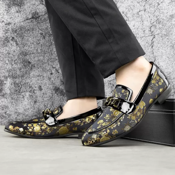 JITAI Mens Leather Shoes Pattern Printing Mens Dress Loafer Shoes Slipon Casual Loafer Smoking SlipperGold10