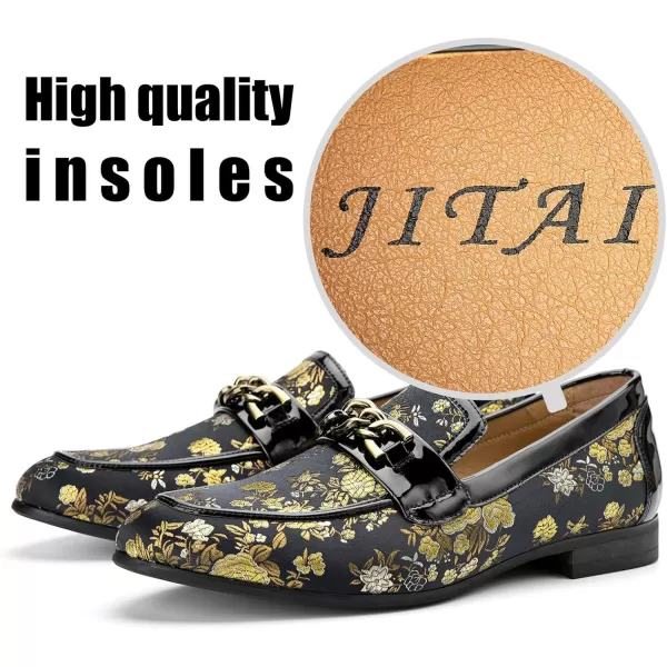JITAI Mens Leather Shoes Pattern Printing Mens Dress Loafer Shoes Slipon Casual Loafer Smoking SlipperGold10