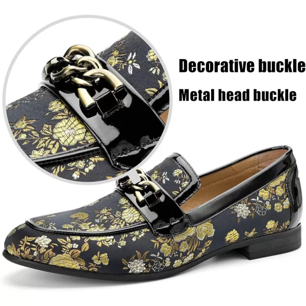 JITAI Mens Leather Shoes Pattern Printing Mens Dress Loafer Shoes Slipon Casual Loafer Smoking SlipperGold10