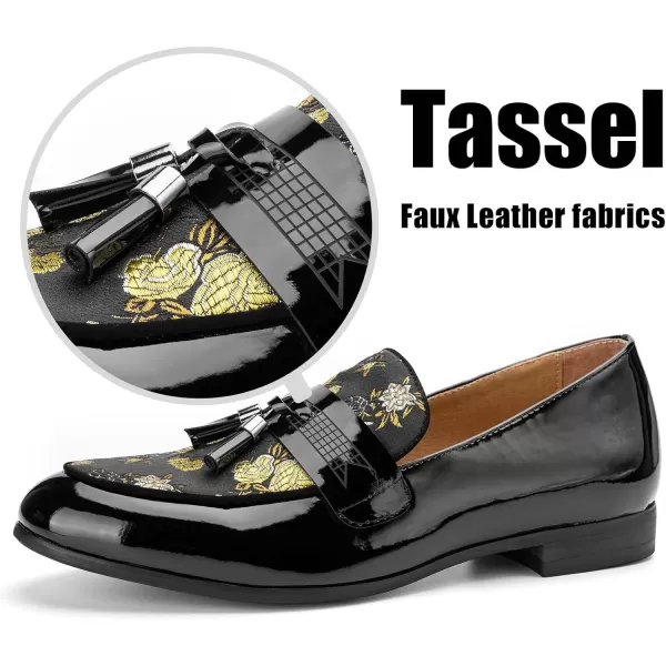 JITAI Mens Leather Shoes Pattern Printing Mens Dress Loafer Shoes Slipon Casual Loafer Smoking SlipperGold12