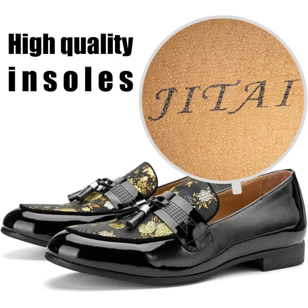 JITAI Mens Leather Shoes Pattern Printing Mens Dress Loafer Shoes Slipon Casual Loafer Smoking SlipperGold12