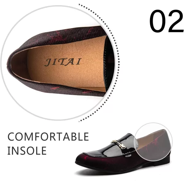 JITAI Mens Leather Shoes Pattern Printing Mens Dress Loafer Shoes Slipon Casual Loafer Smoking SlipperRed05