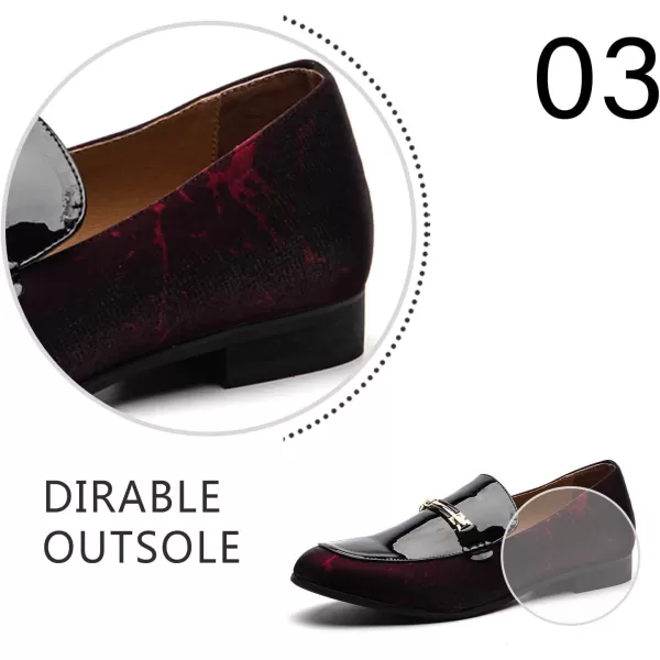 JITAI Mens Leather Shoes Pattern Printing Mens Dress Loafer Shoes Slipon Casual Loafer Smoking SlipperRed05