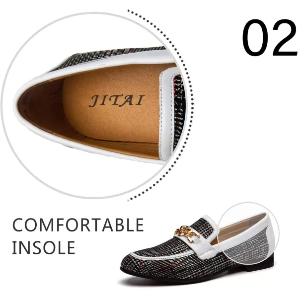 JITAI Mens Leather Shoes Pattern Printing Mens Dress Loafer Shoes Slipon Casual Loafer Smoking SlipperWhite03
