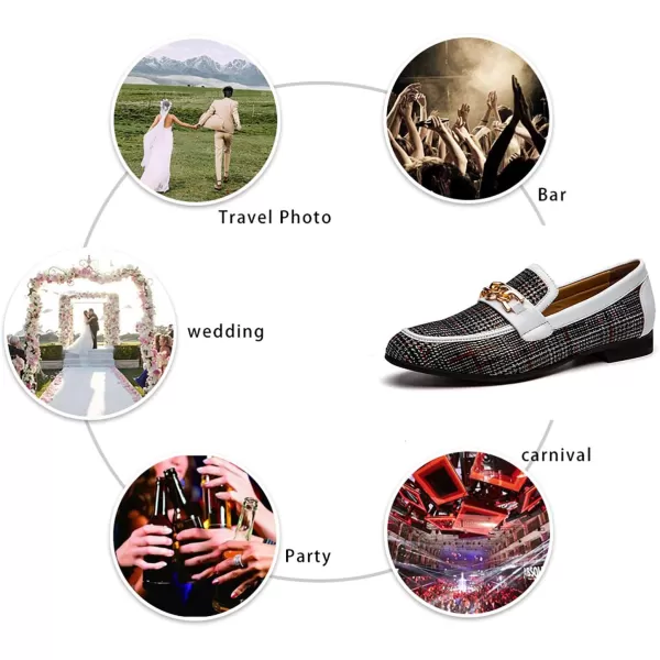 JITAI Mens Leather Shoes Pattern Printing Mens Dress Loafer Shoes Slipon Casual Loafer Smoking SlipperWhite03