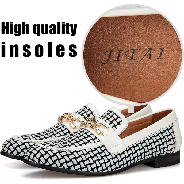 JITAI Mens Leather Shoes Pattern Printing Mens Dress Loafer Shoes Slipon Casual Loafer Smoking SlipperWhite09