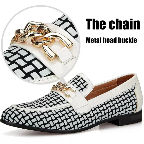 JITAI Mens Leather Shoes Pattern Printing Mens Dress Loafer Shoes Slipon Casual Loafer Smoking SlipperWhite09