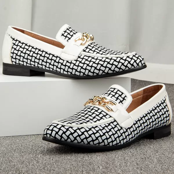 JITAI Mens Leather Shoes Pattern Printing Mens Dress Loafer Shoes Slipon Casual Loafer Smoking SlipperWhite09