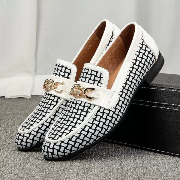 JITAI Mens Leather Shoes Pattern Printing Mens Dress Loafer Shoes Slipon Casual Loafer Smoking SlipperWhite09