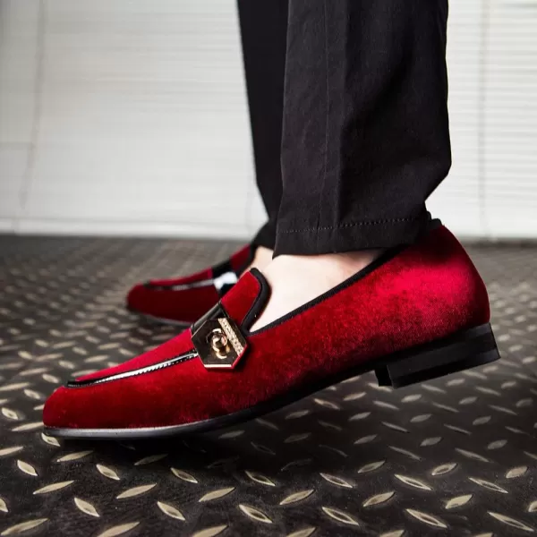JITAI Mens Lindford Moc Toe Bit Slipon Penny Loafer Party ShoesRedButton