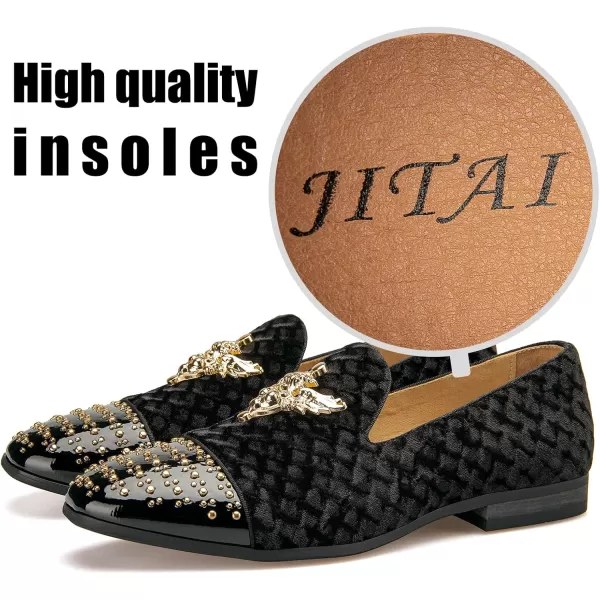 JITAI Mens Loafers Shoes Pattern Printing Mens Dress Loafer Shoes Slipon Casual Loafer Smoking SlipperBlack10