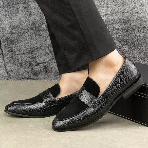 JITAI Mens Loafers Shoes Pattern Printing Mens Dress Loafer Shoes Slipon Casual Loafer Smoking SlipperBlack14