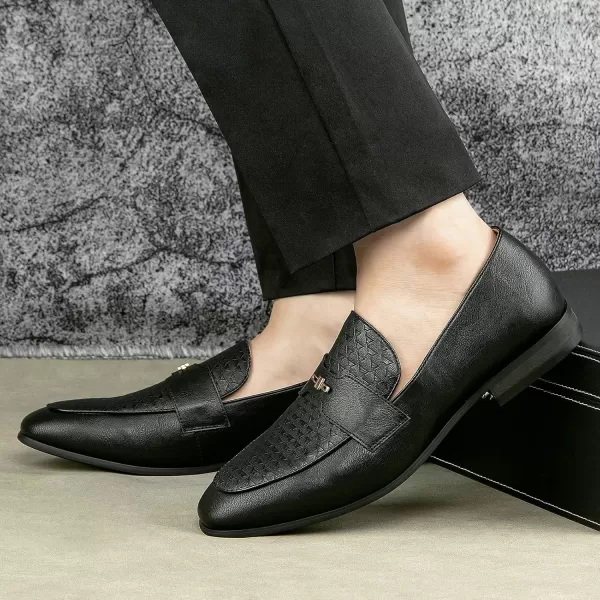 JITAI Mens Loafers Shoes Pattern Printing Mens Dress Loafer Shoes Slipon Casual Loafer Smoking SlipperBlack17