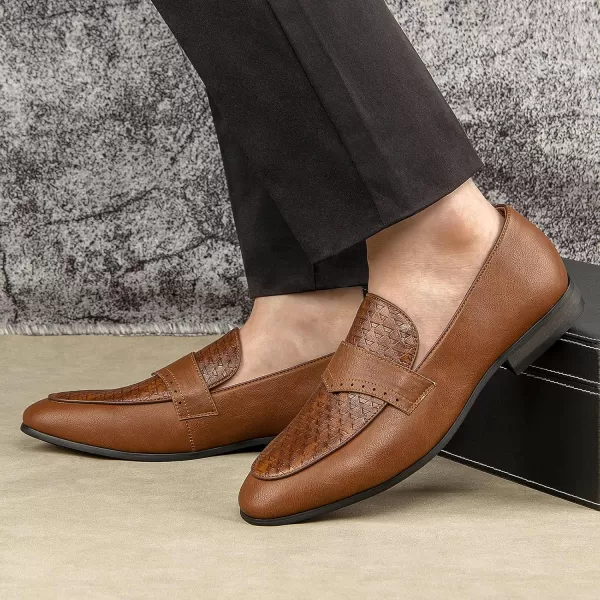 JITAI Mens Loafers Shoes Pattern Printing Mens Dress Loafer Shoes Slipon Casual Loafer Smoking SlipperBrown19