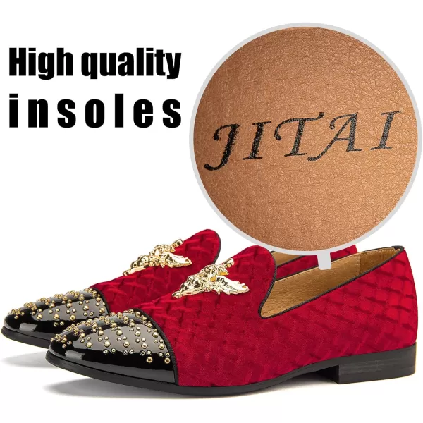 JITAI Mens Loafers Shoes Pattern Printing Mens Dress Loafer Shoes Slipon Casual Loafer Smoking SlipperRed13