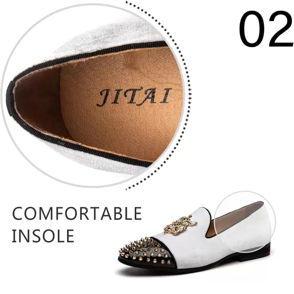 JITAI Mens Loafers Shoes Pattern Printing Mens Dress Loafer Shoes Slipon Casual Loafer Smoking SlipperWhite13