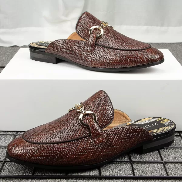 JITAI Mens Mules Mens Slippers SlipOn Loafers Casual Half Loafers Shoes Mens Backless SandalsBrown02