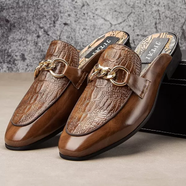 JITAI Mens Mules Mens Slippers SlipOn Loafers Casual Half Loafers Shoes Mens Backless SandalsBrown34